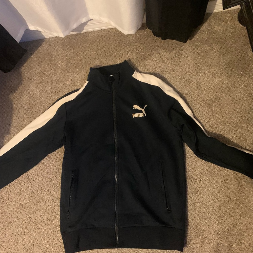 Puma Track Jacket – Men’s Medium Black Zip-Up Athletic Jacket